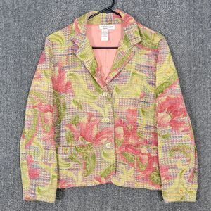 Coldwater Creek Blazer Womens PM Yellow Floral Tapestry Cottagecore Jacket